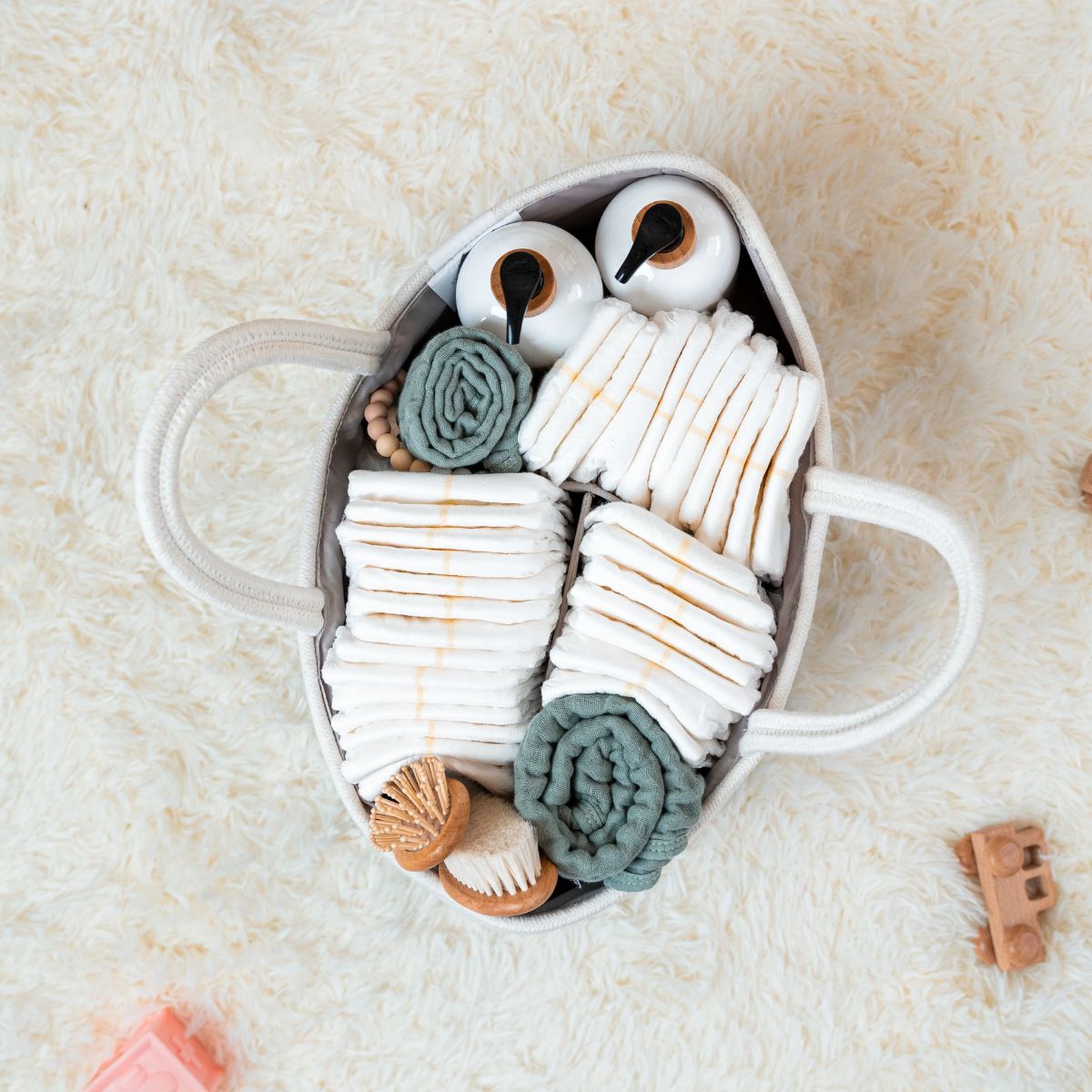 Comfy Cubs Rope Diaper Caddy - Blush - Spacious and Functional Organization