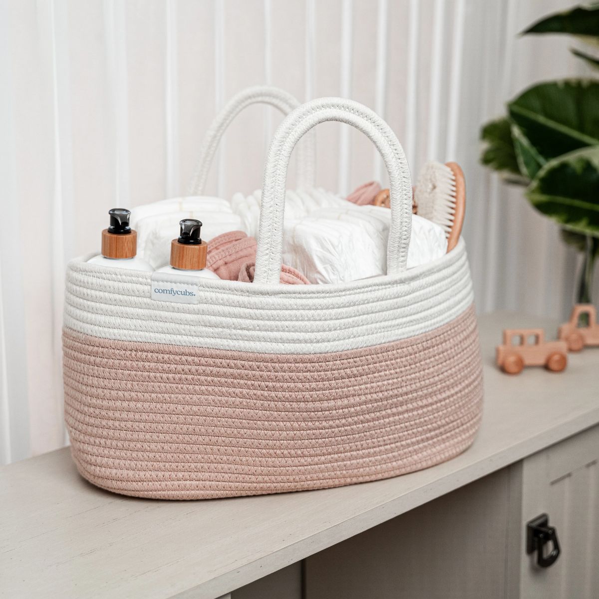 Comfy Cubs Rope Diaper Caddy - Blush - Durable and Stylish Design